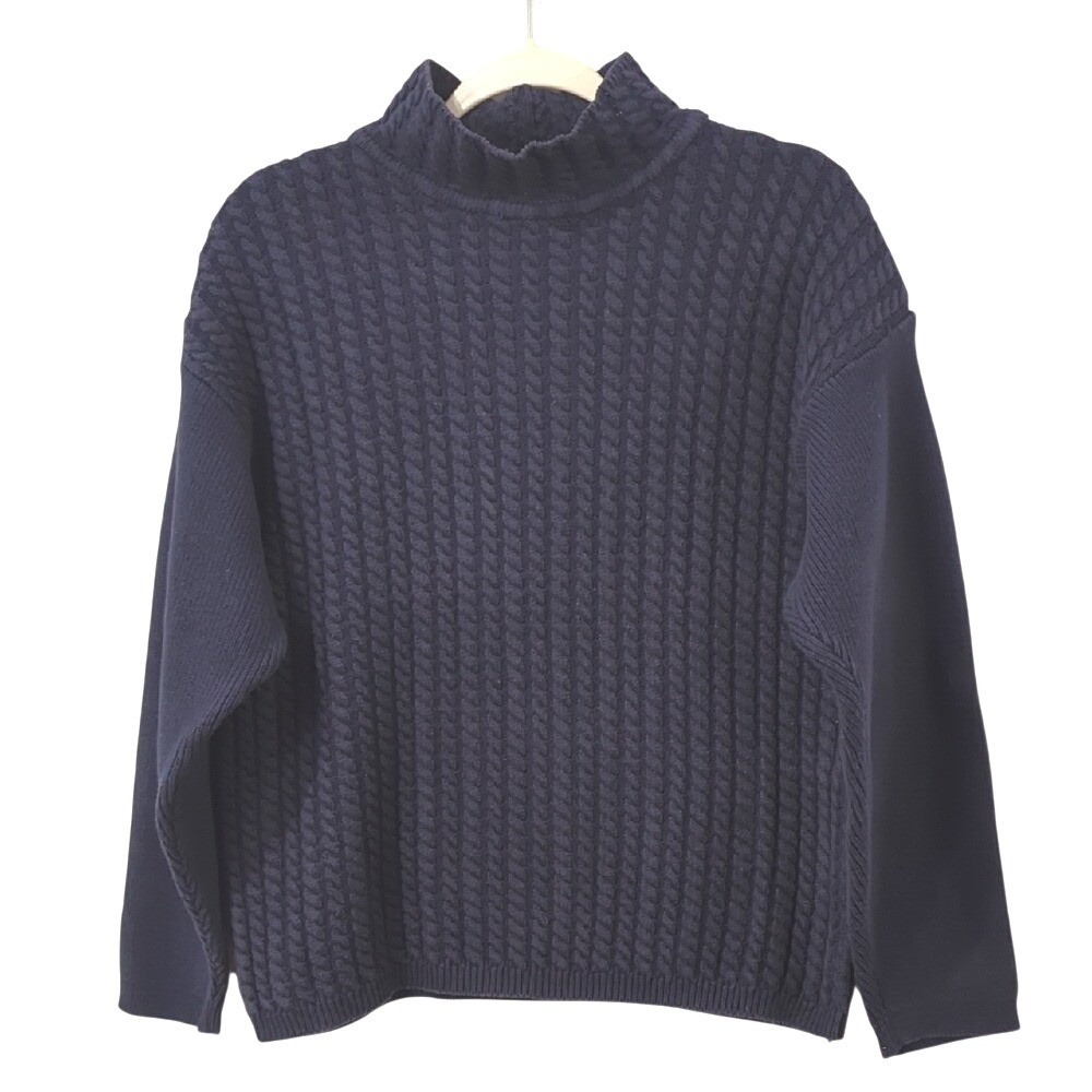 Vintage Fisherman Sweater Navy 100% Cotton size‎ Small Mock Neck